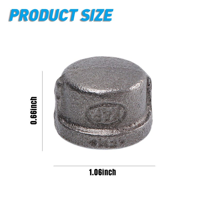 Home TZH 1/2" Pipe Fitting Cap, Home TZH 20 Pack Grey Malleable Iron Cast Pipe Caps for Steam-Punk Vintage Shelf Bracket DIY Plumbing Pipe Decor Furniture (20, 1/2") - Image 2